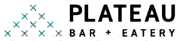 Plateau Bar + Eatery logo featuring a stylized triangle made of teal Xs to the left of the text